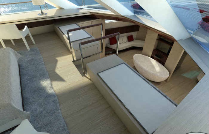 Twolevel Owners Cabin aboard SERENITY superyacht